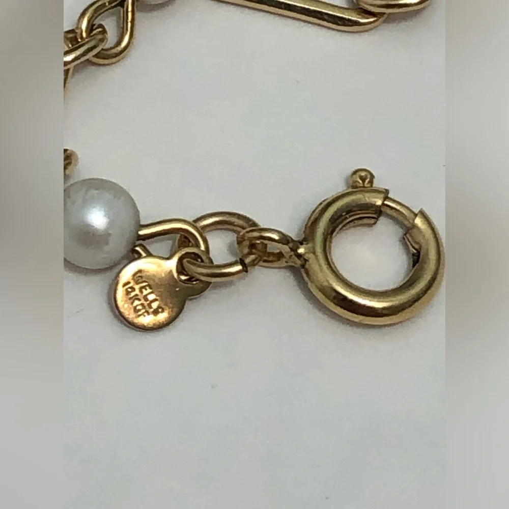 Vintage Wells 14k Gold Filled GF Faux Pearl Bracelet 7in